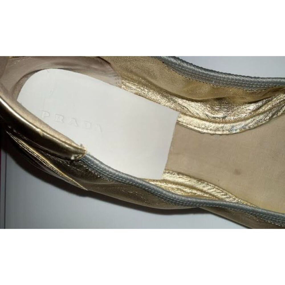 Vintage Prada Sport Gold Ballet Flats | Y2K Designer Metallic Leather Shoes - Picture 7 of 11